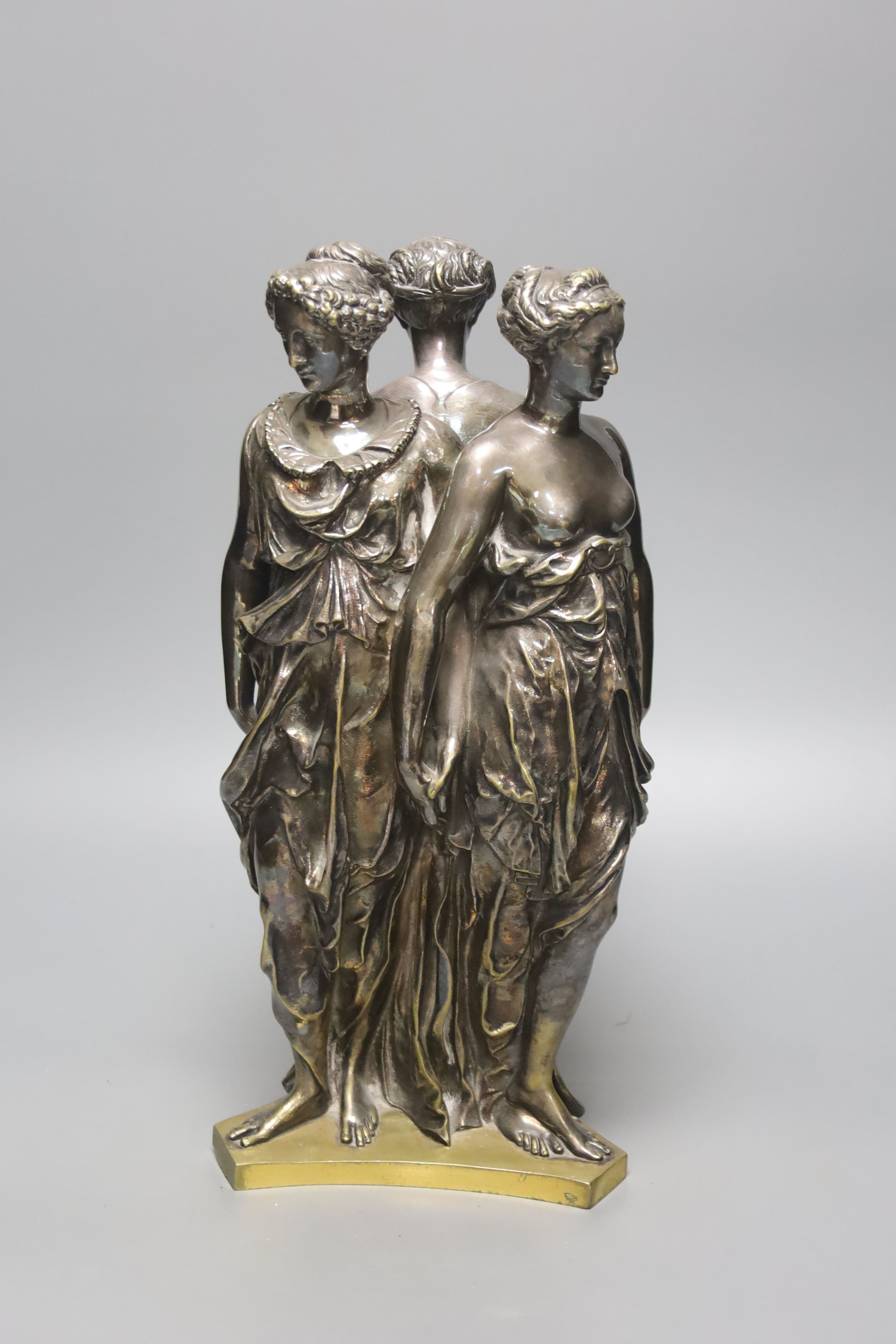 After the Antique. A silvered bronze of The Three Graces, height 36cm